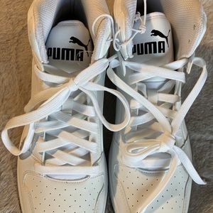 Puma size 10 all white high tops , spring is coming , minimalist style shoes